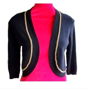 Hayden 100% Cashmere Black Bolero Cropped Cardigan With Goldtone Chain Detail S